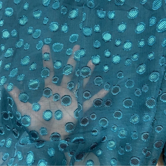 Dark ocean green jacquard-ruffle collar  Blouse Size L - Picture 4 of 10